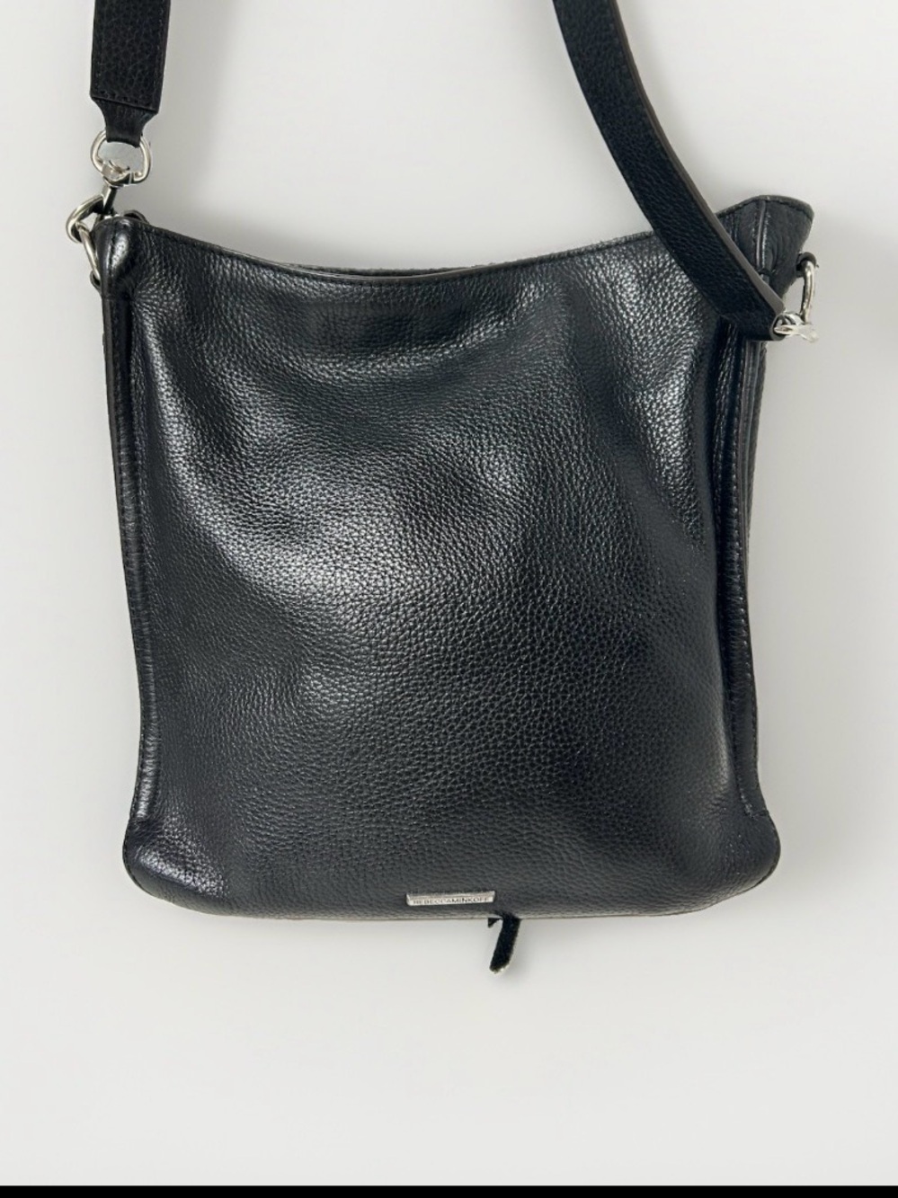 Rebecca Minkoff Black Pebbled Leather Crossbody Bag Silver Hardware Boho Chic